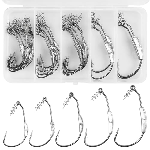 Weighted Swimbait Hooks,10pcs Jig Heads with Twistlock Weighted Soft Plastic Worm Fishing Hooks for Bass Fishing Saltwater Freshwater - size: 5 Sizes Mixed-26pcs