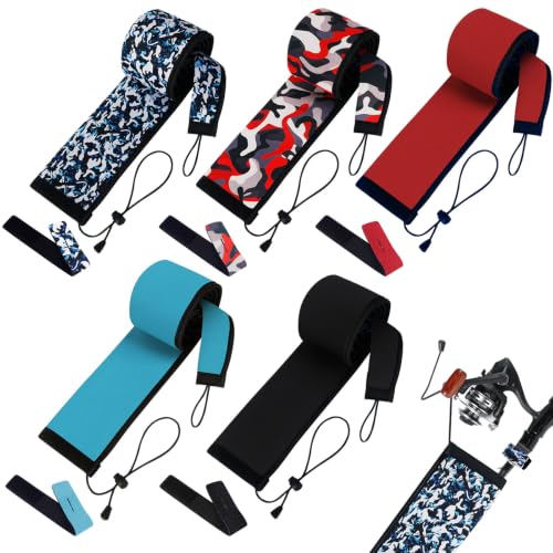 Pawfly Neoprene Fishing Rod Sleeve with Straps, Resistant Fishing Rod Socks | Lightproof Fishing Pole Sleeves, Fishing Rods Sleeve, for Transport, Storage, Protect Casting, Trolling & Spinning Rods - size: 65" - 5 Pack (w/ 5 Straps)