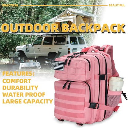 Lovelinks21 25L Tactical Backpack for Men and Women Military Backpack Small Assault Pack Molle Backpack Bug Out Bag Travel Rucksack Daypack (Pink) - color: Pink