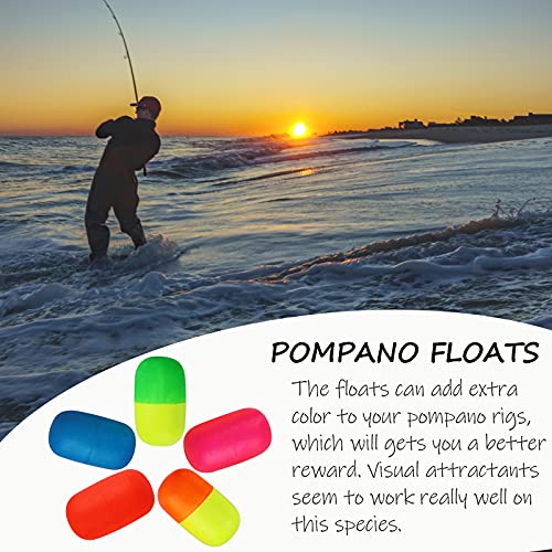 Dovesun 220/104/80/60/54/52/42pcs Pompano Rig Floats for Surf Fishing Foam Bobbers for Fishing Fly Fishing Bobbers Floats Bright Color Kit/Round/Cylindrical/Heart/Bullet/Pill/Spin Shape - color: Cylindrical-80pcs