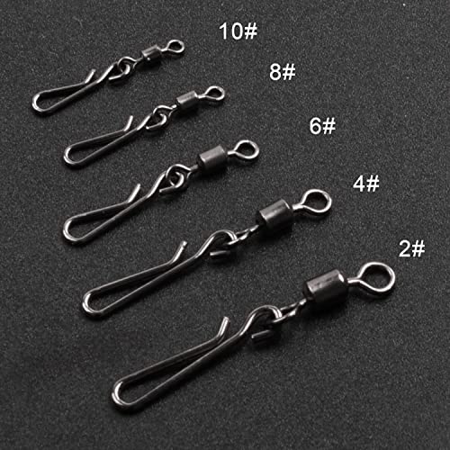 SILANON Fishing Barrel Snap Swivels,Rolling Barrel Swivels with Hanging Snaps Stainless High Strength Fishing Snap Clip Saltwater Freshwater Swivel Snap Fishing Tackle Connector - style: 6#-80pcs