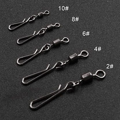 SILANON Fishing Barrel Snap Swivels,Rolling Barrel Swivels with Hanging Snaps Stainless High Strength Fishing Snap Clip Saltwater Freshwater Swivel Snap Fishing Tackle Connector - style: 2#-80pcs