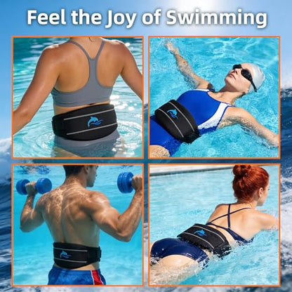 SIXRARI Adult Flotation Swim Belt, Adjustable 3-Section Buoyancy Belt with Reflective Strips for Water Aerobics, Aqua Jogging, Pool Exercise, Swimming Training & Low-Impact Workout - size: Large