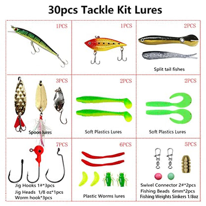 Fishing Lures Kit Set, Baits Tackle Including Crankbaits, Topwater Lures, Spinnerbaits, Worms, Jigs, Hooks, Tackle Box and More Fishing Gear Lures for Bass Trout - color: 30Pcs Fishing Lures Kit