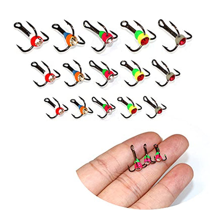 Ice Fishing Jigs with Treble Hooks Lead Jig Hooks Winter Metal Lures - color: Treble hook-15pcs