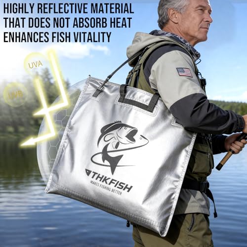 THKFISH Fish Tournament Weigh in Bag for Bass Fishing with Leakproof Zipper | Heavy Duty Live Fish Bags for Caught Fish with Waterproof Zipper and Mesh Liner,Puncture Resistant - color: Silver-25×23in