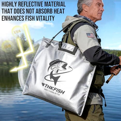 THKFISH Fish Tournament Weigh in Bag for Bass Fishing with Leakproof Zipper | Heavy Duty Live Fish Bags for Caught Fish with Waterproof Zipper and Mesh Liner,Puncture Resistant - color: Silver-25×23in