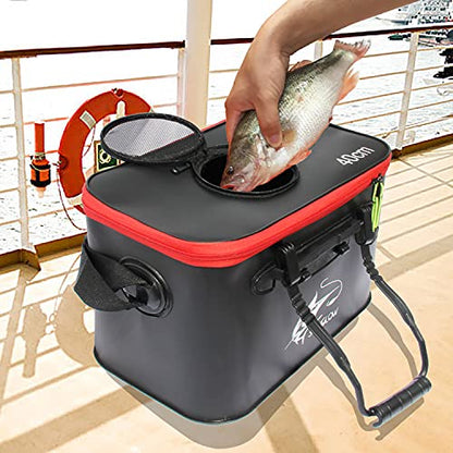 Grneric Fishing Bucket, 6Gallon/8Gallon/10Gallon Foldable Fish Bucket,Live Fish Container Multi-Functional Live Fish Bait Bucket,Outdoor Camping EVA Fishing Bag and Fish Protection Bucket - color: 23l/6gallon(black)