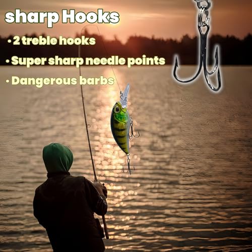 Bestac Fishing Lures Hard Bait Deep Diving Swimbait Crankbait Topwater Lures with Treble Hooks 3D Eyes for Bass Trout Freshwater and Saltwater Depth 1-1.5m Weight 14.5g - color: #5