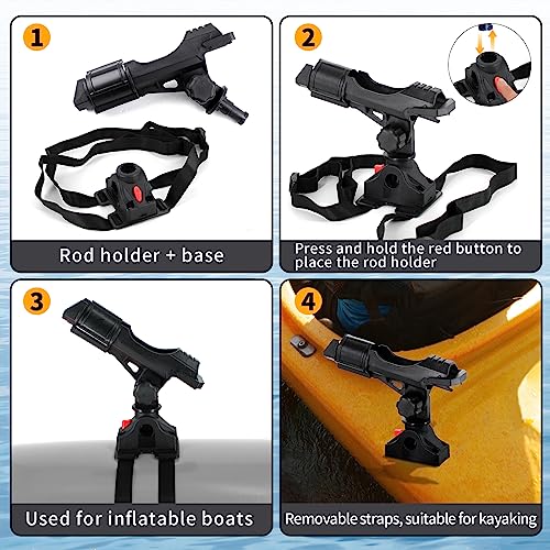Fishing Boat Rods Holder with Mount Bracket - 360 Degree Adjustable for Fishing Pole Rods - Ideal for Boats and Kayaks, 2 Pack