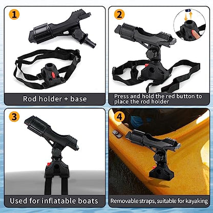 Fishing Boat Rods Holder with Mount Bracket - 360 Degree Adjustable for Fishing Pole Rods - Ideal for Boats and Kayaks, 2 Pack