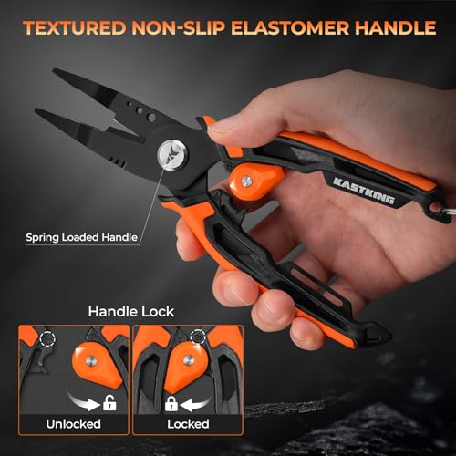 KastKing AeroVice 7.5” Fishing Pliers, 420 Stainless Steel, Uni-Body Construction, Lightweight & Corrosion-Resistant, Multi-Function Jaws, Braid Cutters, Sheath, Lanyard & Carabiner - style: 7.5'' Straight Nose