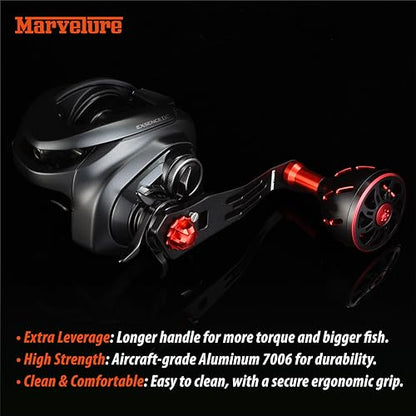 Power Handle 2.95'' (75 mm) Compatible for Shimano Curado Tranx, Daiwa Lexa, Penn Fathom Squall Low Profile, Okuma Komodo, Quantum Accurist Baitcasting Reels - color: Black Red, size: 7x4 mm (Elite)