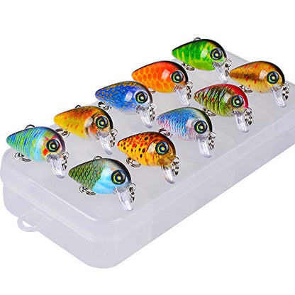 Mini Crankbait Fishing Lures Kits Swimbait Wobbler Hard Baits for Bass Trout Pike Freshwater and Saltwater 10pc-20pc/pack - color: 10pcs-2.85cm/0.069oz+BOX