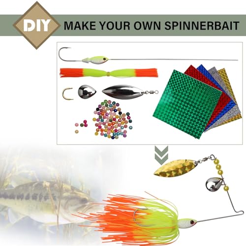 Dovesun Fishing Lure Making Kit DIY Spinner Making Kit, Inline Spinner Baits for Bass Fishing Trout Salmon Freshwater Gift for Men 228pcs/155pcs/107pcs - color: C-107PCS-3D Eyes-Spinnerbaits Making Kit
