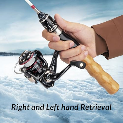 QualyQualy Ice Fishing Rod Reel Combo Complete Set Ice Fishing Gear with Backpack Seat Ice Cleats Ice Fishing Jigs Line Full Ice Fishing Kit 24" 26" - style: 24" Fishing Rod Combo 52pcs