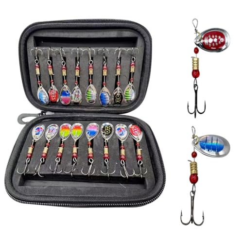 Fishing Spinner Baits Lures Kit for Trout Bass Salmon Lures with Treble Fishing Hooks, Rooster Tail Fishing Gears Spoons Effective in Freshwater/Saltwater - color: 16pcs/bag without Rooster Tail