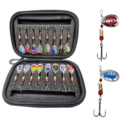 Fishing Spinner Baits Lures Kit for Trout Bass Salmon Lures with Treble Fishing Hooks, Rooster Tail Fishing Gears Spoons Effective in Freshwater/Saltwater - color: 16pcs/bag without Rooster Tail