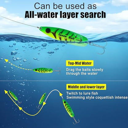 Fishing Spoon Lures Kit, 5pcs Jigging Casting Trolling Lures Slow Vertical Jigs for Bass Tuna Salmon Sailfish Trout Grouper Snapper Freshwater Saltwater with Tackle Box - size: 1 oz ( 5 pcs/1 box)