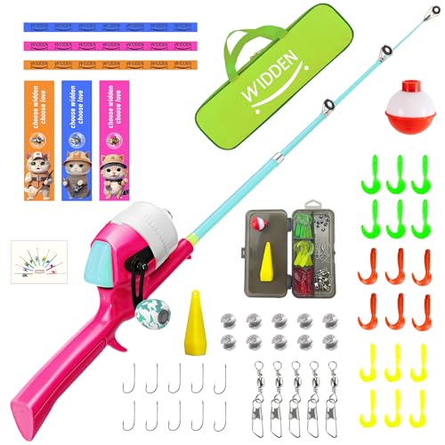 Kids Fishing Pole, Telescopic Fishing Rod, Toddler Collapsible Fishing Rod and Reel Combo with Tackle Box, Fishing Line, Bobber, and Soft Lures for Boy, Girl, Youth, Beginner, Over 4 Years Old - color: Bubblegum Pink & Mint Blue