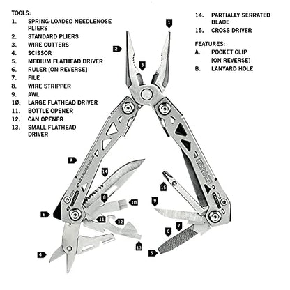 Gerber Gear Suspension-NXT 15-in-1 EDC Multi tool with Pocket Knife, Needle Nose Pliers and Wire Stripper Tools, Gifts for Men, Survival and Camping Gear, Stainless Steel - color: Stainless Steel