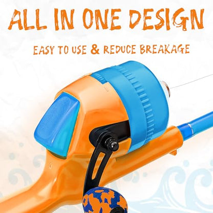 Kids Fishing Pole, Telescopic Fishing Rod, Toddler Collapsible Fishing Rod and Reel Combo with Tackle Box, Fishing Line, Bobber, and Soft Lures for Boy, Girl, Youth, Beginner, Over 4 Years Old - color: Sunny Orange & Sky Blue