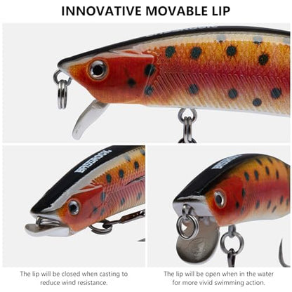 BASSROCK Minnow Swimbait Bass Trout Fishing Lure with Movable Lip Hard Bait 3.5” 1/2oz - color: 3-Pack in 3 colors (GLR)