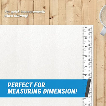 12 inch / 30-Centimeter Repeatable Stick-On Measuring Tape (12-inch, White - 300 ft) Both Metric and Standard Units - Peel-and-Stick Ruler Tape for Left-to-Right Reading (inch/mm) - color: White & Black