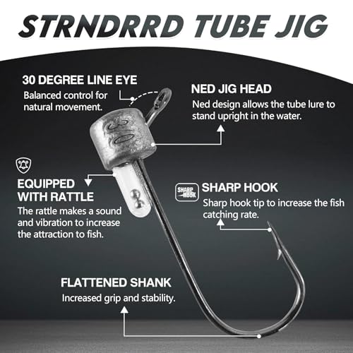 Eupheng Tube Baits for Bass Fishing, Soft Plastic Bait Worm Tube Jig Kit Tube Worms with Tube Jig Heads for Lake Trout Smallmouth Largemouth Bass - size: 3.5"tube(15)+3/16oz(2)+1/4oz(2)+3/8oz(2)RATTLEjig