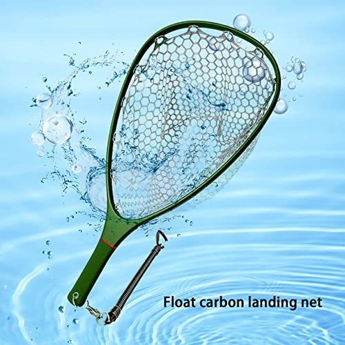 Aventik Fly Floating Fishing Net Carbon Fiber Landing Trout Net Light Weight Clear Rubber Ghost Net Catch & Release - color: Only Standard Green Net