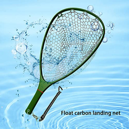 Aventik Fly Floating Fishing Net Carbon Fiber Landing Trout Net Light Weight Clear Rubber Ghost Net Catch & Release - color: Only Standard Green Net