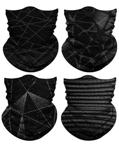 4Pack Neck Gaiter for Men Women Face Cover Mask Head Wrap Balaclava Headwear Bandana Headband Magic Scarf - color: A-black-stripes2