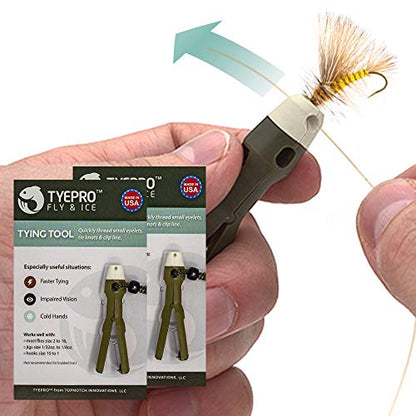 Fly and Ice Fishing Knot Tying Tool 2-Pack | Tie Knots for Flies, Hooks, and Jigs, Grip Eyelet, Thread Line, Clip Fishing Line