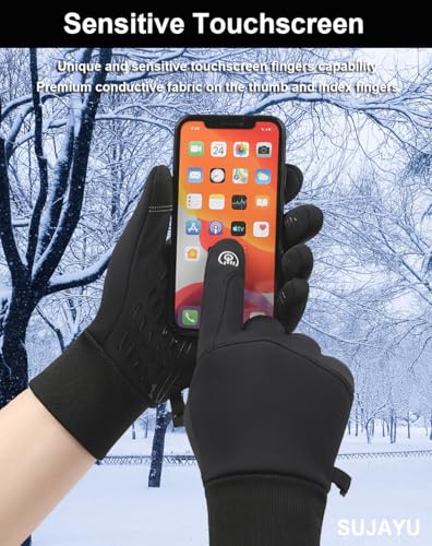 SUJAYU Winter Gloves Men Women, Cold Weather Touch Screen Gloves for Running Cycling Driving Men Women, Warm Gloves Waterproof in Winter Autumn Spring - color: Black, size: Large