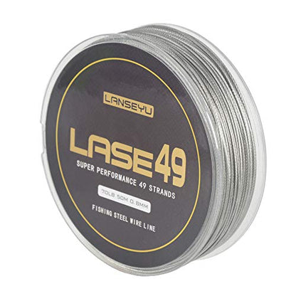 50M 44lb/70lb Test Stainless Steel Fishing Wire - 7x7 Strands, 0.6mm/0.8mm Trace Coating, Jigging Line - color: 0.8mm-70lb-50M