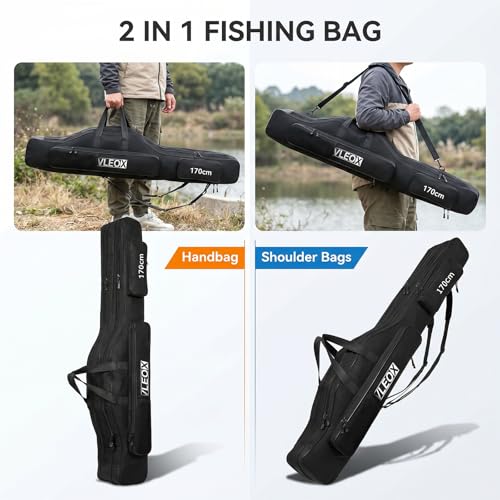 3 Layers Fishing Pole Bag, Fishing Rod Case, Portable Folding Fishing Rod Case Fishing Pole Reel Storage Bag Fishing Gears Organizer 150cm - size: 150cm