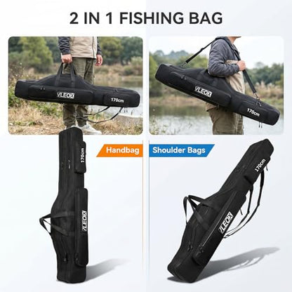 3 Layers Fishing Pole Bag, Fishing Rod Case, Portable Folding Fishing Rod Case Fishing Pole Reel Storage Bag Fishing Gears Organizer 190cm - size: 190cm