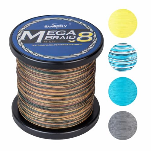 Braided Fishing Line, 8 Strands, Abrasion Resistant, No Stretch, Colored for Visibility, Saltwater/Freshwater - color: X8 Green Camo, size: 20LB (1000 yards)