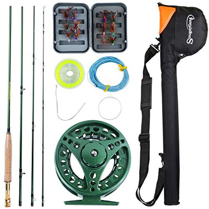 Sougayilang Saltwater Freshwater Fly Fishing Rod with Reel Combo Kit - color: D-Green Kits with Bag