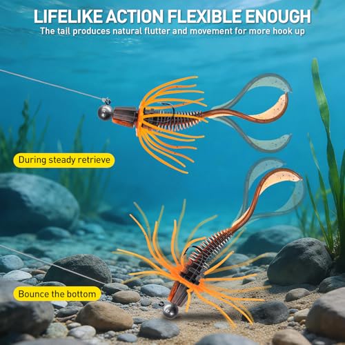QualyQualy Soft Fishing Lures Soft Plastic Kit with Skirt 10pcs Soft Bait Grub for Bass, Crappie Wacky Worms Baits Set 2.95" for Texas Carolina Rig Kit - color: Red -10pcs