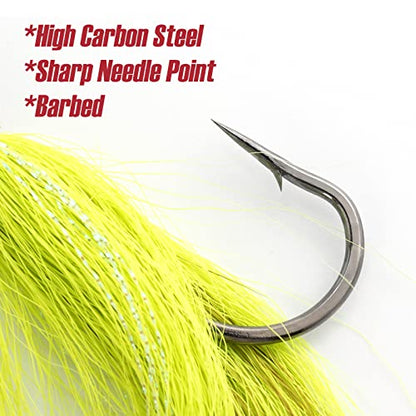 Dr.Fish 3 Pack Bucktail Jig Lure Hair Jig Saltwater Freshwater Lures Surf Fishing Bass Flounder Striper Bluefish Halibut Redfish - color: White,Chartreuse,Red & White (Pack of 3), size: 1/2 oz