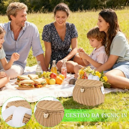 Wicker Picnic Basket, Fishing Creel Basket with Lid and Shoulder Strap, Portable Woven Baskets Decorative Wicker Baskets