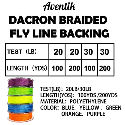 Aventik Dacron Braided Fly Line Backing 100Y/200Y 20LB/30LB - color: Yellow, size: 20LB,100YARD