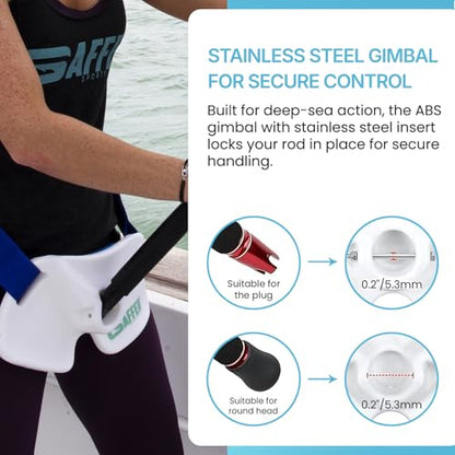 GAFFER SPORTFISHING Adjustable Fishing Belt & Shoulder Harness - Safety Buckle with Foam-Padded Straps Fish Rod Holder - color: Waist Rod Holder - White & Blue