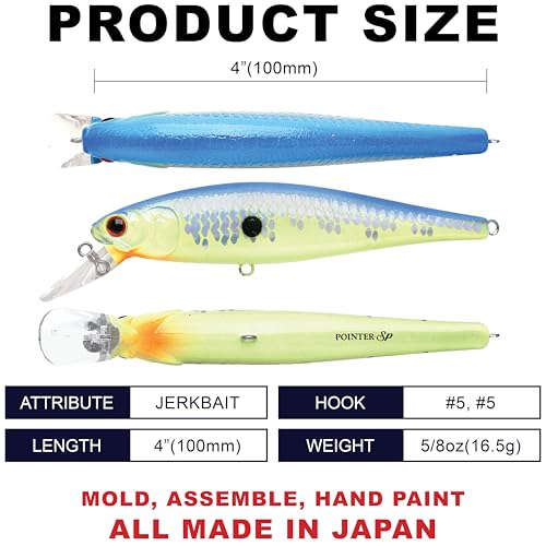 LUCKY CRAFT Pointer 100SP, Jerkbait Side by Side Action Tournament Winning Perfect Wobbling Freshwater Lake Bass Fishing Champion Bait - color: 155 Crack Blue
