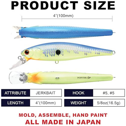 LUCKY CRAFT Pointer 100SP, Jerkbait Side by Side Action Tournament Winning Perfect Wobbling Freshwater Lake Bass Fishing Champion Bait - color: 155 Crack Blue