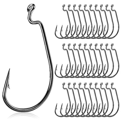 UCEC Fishing Hooks Offset Shank Worm Hooks Extra Wide Gap 2X Strong Carbon Steel Bait Jig for Bass Fishing Trout Catfish Saltwater Freshwater 1/0 2/0 3/0 4/0 5/0 30pcs/Box - size: 4/0 30pcs