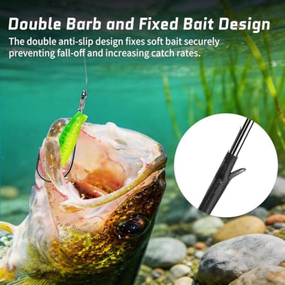 FishTrip Baitholder Worm Hooks, 30 Pack 3X Long Shank Bait Holder Fish Hook Double Barbed for Bass Fishing Freshwater Saltwater - size: 5/0_30pcs