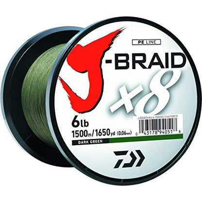 Daiwa J-Braid 300M 8-Strand Woven Round Braid Line - color: DARK GREEN, size: 20 lb