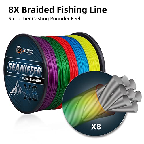 RUNCL Braided Fishing Line X8, Pro Grade Tournament PE Line for Fresh/Saltwater, Abrasion Resistant, No Stretch, Hi Vis Multi-Color Measure Line, 328/546/1093 Yards, 8-200 lb, Christmas Fishing Gifts - size: 15lb - 546yds